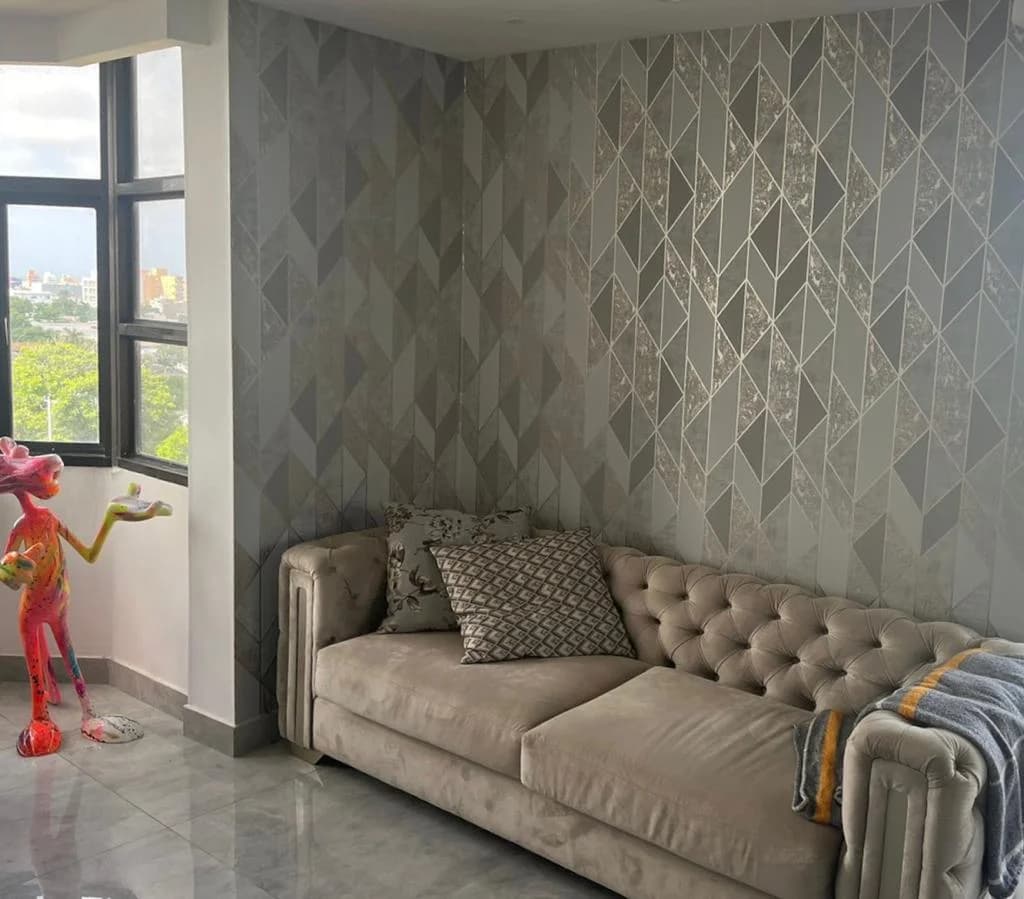 Papel de Colgadura Figuras Geométricas Que Hacen Un Collage de Texturas Rollo de 5,2m²