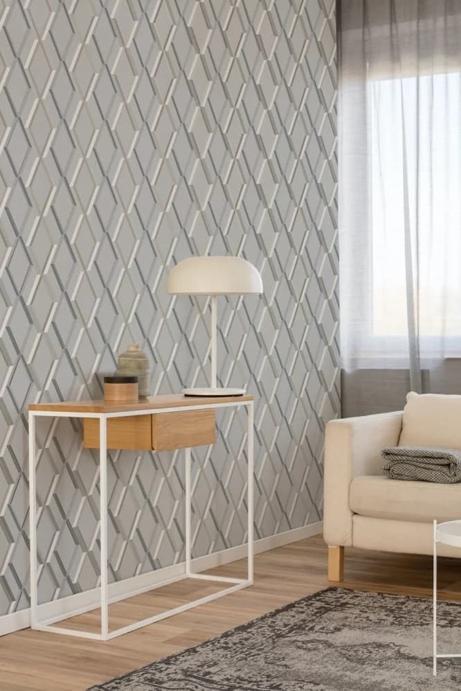 Papel de Colgadura Geométrico de Diamantes con Tonos de Gris Rollo de 5,2m²