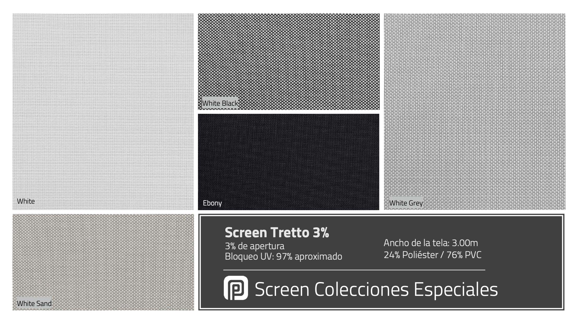 Enrollable Perfil Standard Screen Tretto 3% Blanco con Cabezal Cuadrado