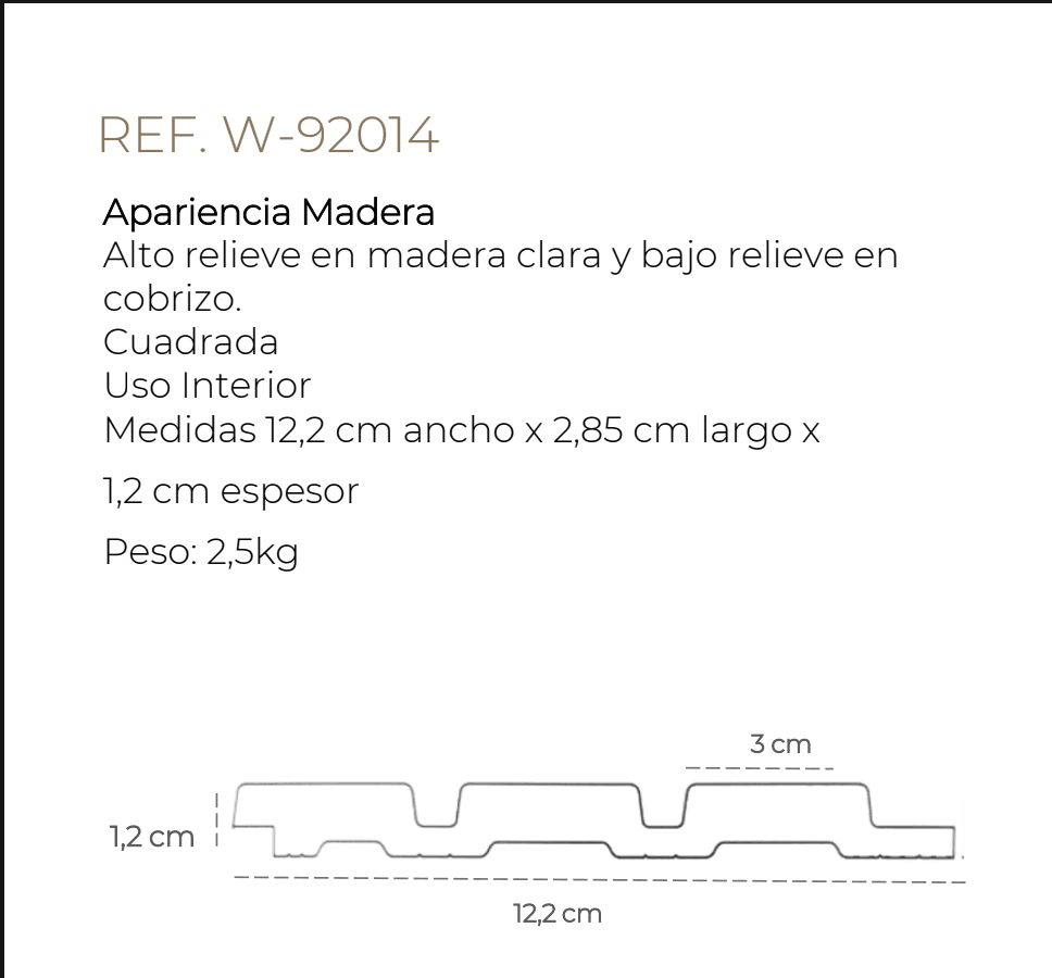 Panel o Lamina Acanalado en Ps Alto Relieve en Madera Clara 12cm X 285cm